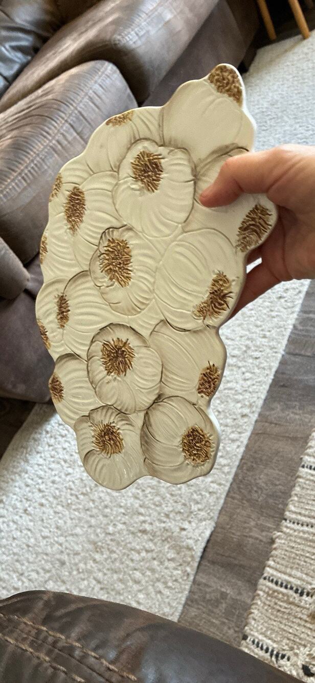 Italian Majolica 3D Detailed Ceramic White Brwn 7436 Wall Plaque Trivet 12” X 7”